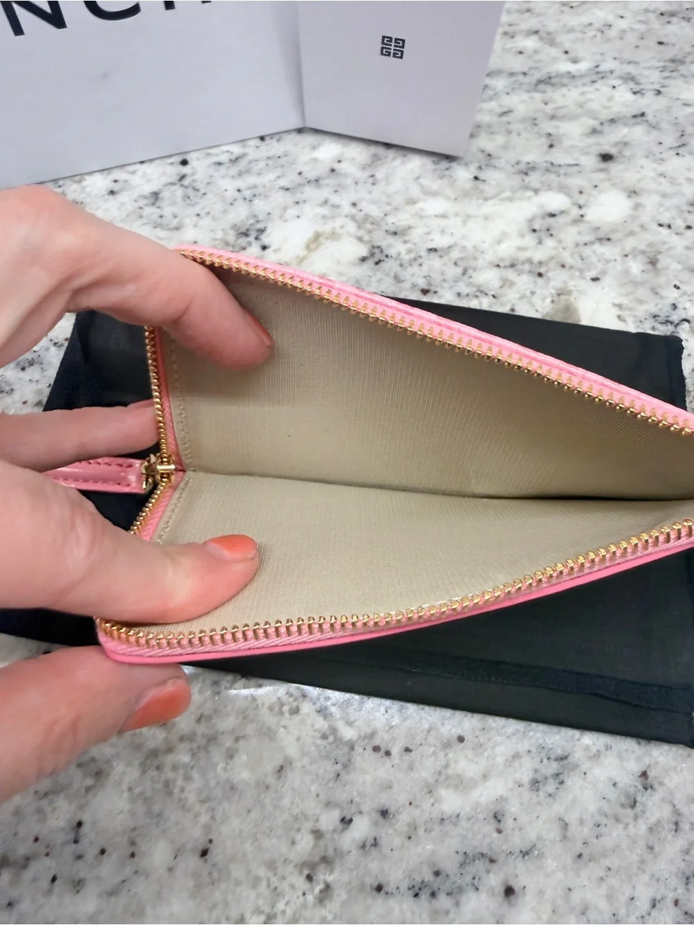 Givenchy Pink Embossed Logo Zipped Card Holder